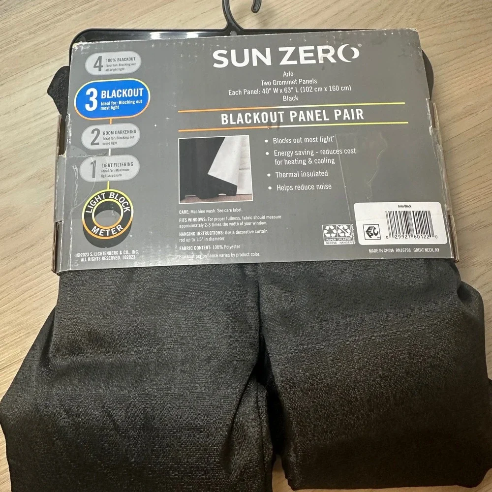 Sun Zero Arlo Blackout Grommet Curtain 2 Panels 40x63 Energy‎ Save Thermal Pack